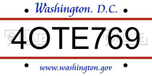 4OTE769 District Of Columbia License Plate