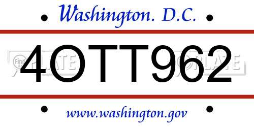 4OTT962 District Of Columbia License Plate