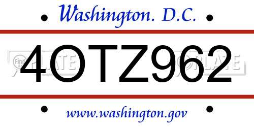 4OTZ962 District Of Columbia License Plate