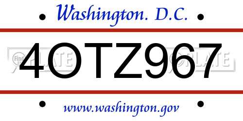 4OTZ967 District Of Columbia License Plate