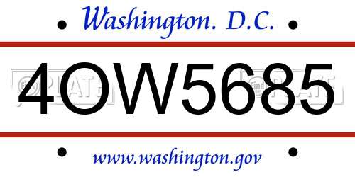 4OW5685 District Of Columbia License Plate