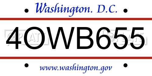 4OWB655 District Of Columbia License Plate