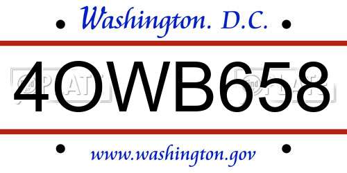 4OWB658 District Of Columbia License Plate