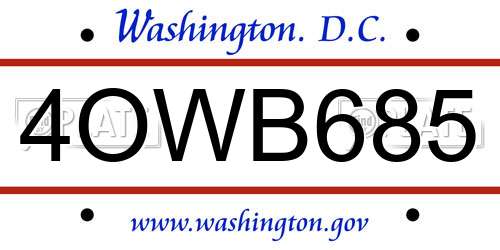 4OWB685 District Of Columbia License Plate