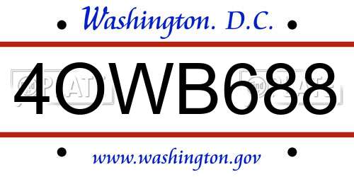 4OWB688 District Of Columbia License Plate