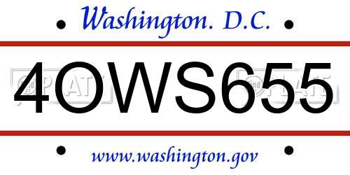 4OWS655 District Of Columbia License Plate