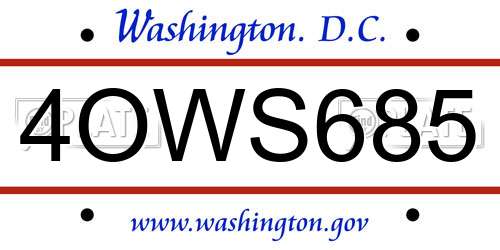4OWS685 District Of Columbia License Plate
