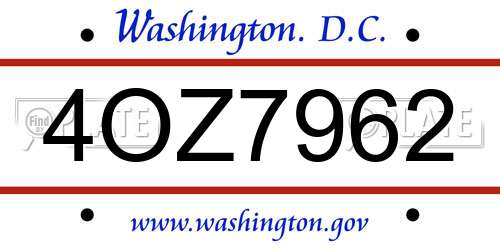 4OZ7962 District Of Columbia License Plate