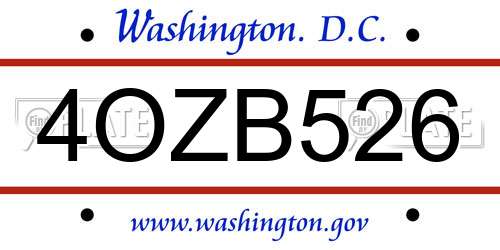 4OZB526 District Of Columbia License Plate