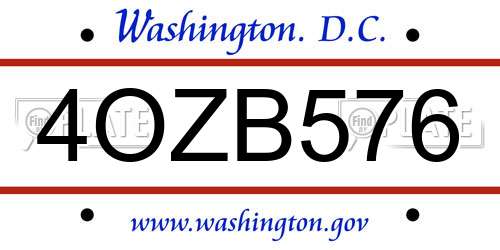 4OZB576 District Of Columbia License Plate