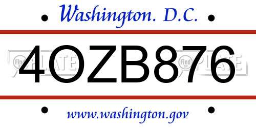 4OZB876 District Of Columbia License Plate