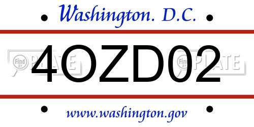 4OZD02 District Of Columbia License Plate
