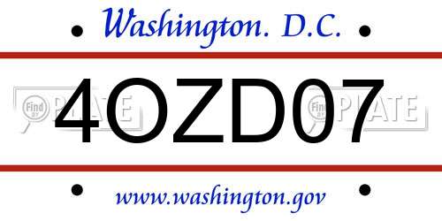 4OZD07 District Of Columbia License Plate