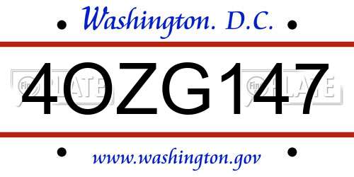 4OZG147 District Of Columbia License Plate