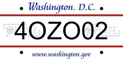 4OZO02 District Of Columbia License Plate