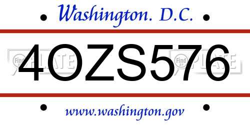 4OZS576 District Of Columbia License Plate