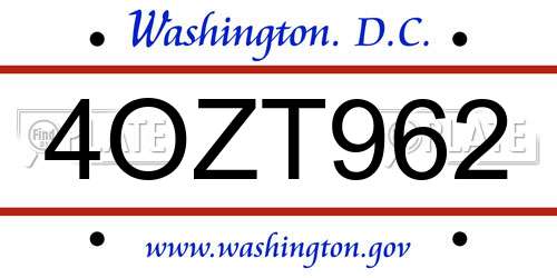 4OZT962 District Of Columbia License Plate