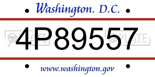 4P89557 District Of Columbia License Plate