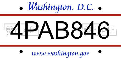 4PAB846 District Of Columbia License Plate