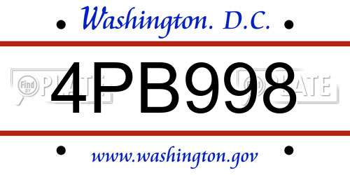 4PB998 District Of Columbia License Plate