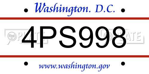 4PS998 District Of Columbia License Plate