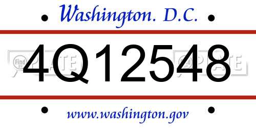 4Q12548 District Of Columbia License Plate