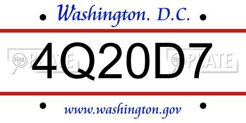 4Q20D7 District Of Columbia License Plate