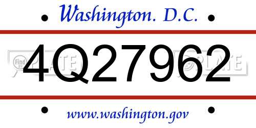 4Q27962 District Of Columbia License Plate