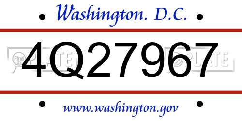 4Q27967 District Of Columbia License Plate