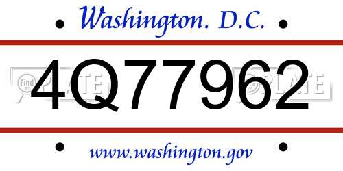 4Q77962 District Of Columbia License Plate