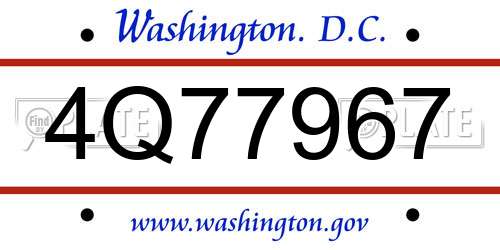 4Q77967 District Of Columbia License Plate