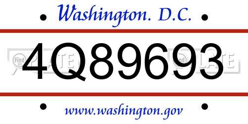 4Q89693 District Of Columbia License Plate