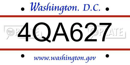 4QA627 District Of Columbia License Plate