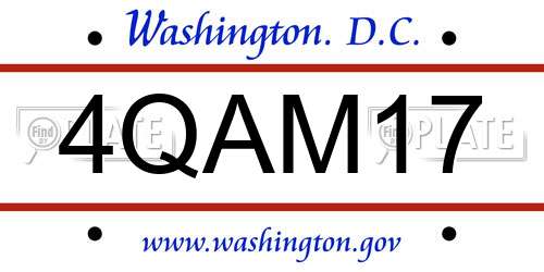 4QAM17 District Of Columbia License Plate
