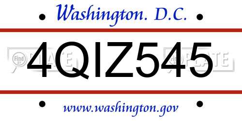 4QIZ545 District Of Columbia License Plate