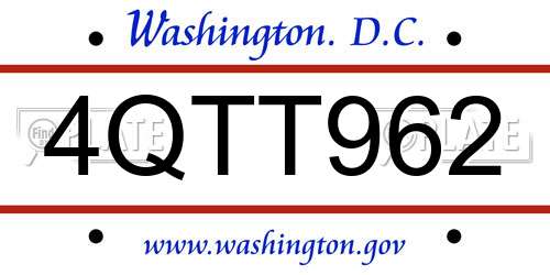 4QTT962 District Of Columbia License Plate