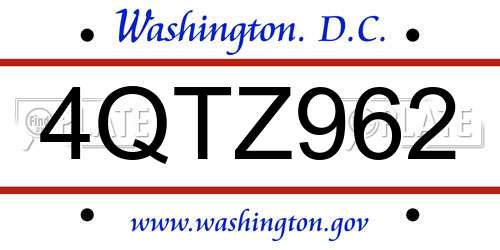 4QTZ962 District Of Columbia License Plate
