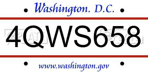 4QWS658 District Of Columbia License Plate