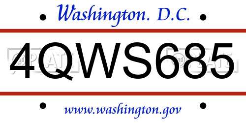 4QWS685 District Of Columbia License Plate