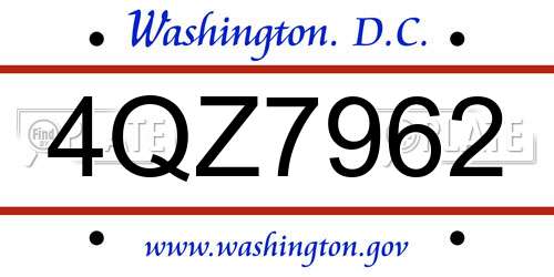 4QZ7962 District Of Columbia License Plate