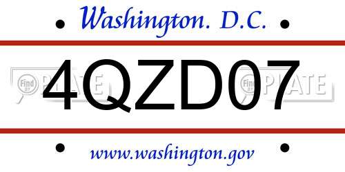 4QZD07 District Of Columbia License Plate
