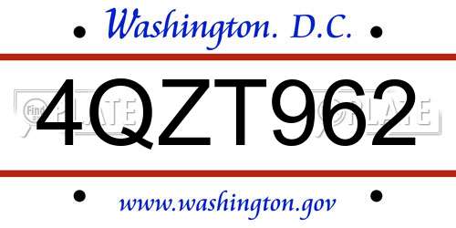 4QZT962 District Of Columbia License Plate