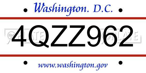 4QZZ962 District Of Columbia License Plate