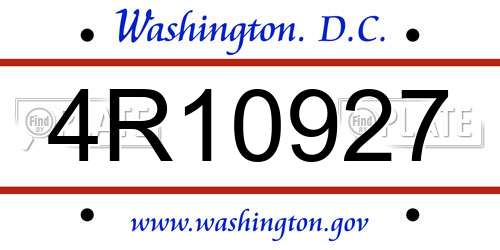 4R10927 District Of Columbia License Plate