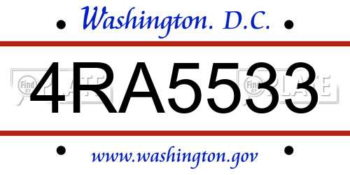4RA5533 District Of Columbia License Plate