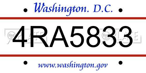 4RA5833 District Of Columbia License Plate