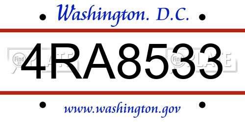 4RA8533 District Of Columbia License Plate
