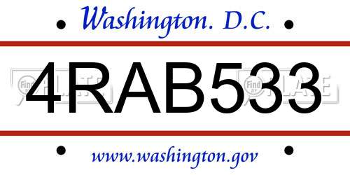 4RAB533 District Of Columbia License Plate