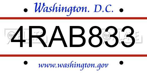 4RAB833 District Of Columbia License Plate