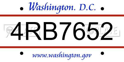 4RB7652 District Of Columbia License Plate